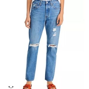 Levi's Blue Straight Leg Jeans with Distressed Details